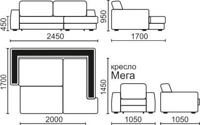 Диван угловой Мега 2А