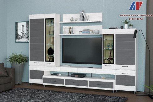 Модульная гостиная Камелия 3 снежный ясень - вставка фасада графит